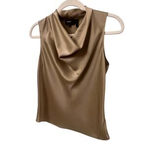 NWT. THEORY Sleeveless Satin Sheen Cowl Neck Top. Color Warm Stone. Size Small.